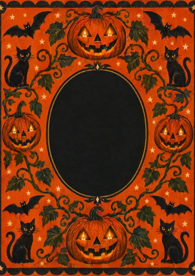 Pumpkin Patch illustrated cover: orange pumpkins and black cats
